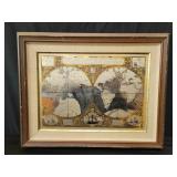 Framed etched metal "Sir Francis Drake World Map"