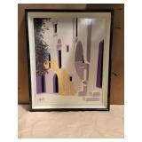 Signed Devi silk screen "Maison escalier