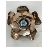 Vintage sterling silver floral brooch with aqua