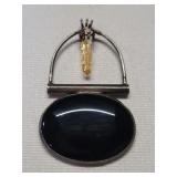 Silver, onyx and quartz pendant