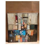 Signed decoupage acrylic collage on board entitled