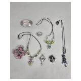 Group of jewelry: necklaces (blue flower crystal