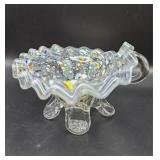 Vintage hand blown confetti art glass footed bowl