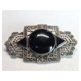 Art Deco style sterling silver,  onyx and