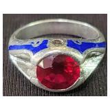Sterling silver ring with ruby and lapis lazuli