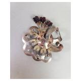 Vintage silver brooch with purple and clear