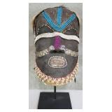 African carved wood and adorned kuba bwoon mask