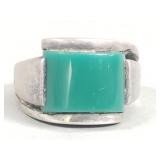 Sterling silver ring with a rectangular green