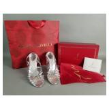 Rene Caovilla silver lamb leather stilletto