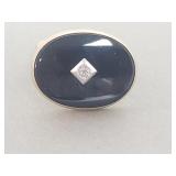 Vintage gold tone onyx and diamond cuff link
