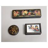 3 Russian lacquer boxes: Russian Palekh lacquer