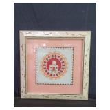 Framed painting on leather depicting a Mayan