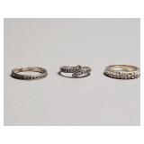 3 sterling silver rings with clear stones