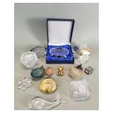 Group of crystal and glass paperweights, trinket
