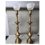 Pair of vintage brass lamps with glass shades