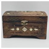 Vintage wood trinket chest with mother-of-pearl