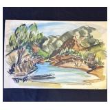 Vintage P. Resnack signed watercolor painting