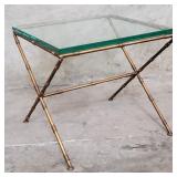 Vintage faux bamboo metal side table with glass