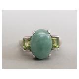 Sterling silver jadeite and tourmaline ring