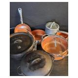 7 Copper Chef / Calphalon / Lodge cast iron pans