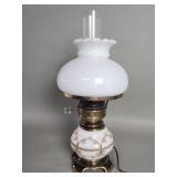 .Vintage hand-painted milk glass globe hurricane