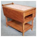 Mid-century teak tea cart with marble top