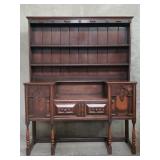 Antique 2-piece dark oak hutch