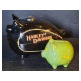 Harley-Davidson & John Deere porcelain piggy banks