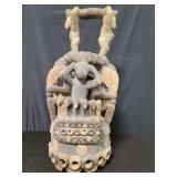 African carved wood Igbo helmet altar sculpture