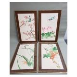 4 Asian watercolors on fabric