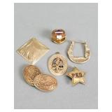Vintage 14k gold pins, cufflink, earring, and