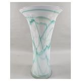 White and aqua swirl art glass vase