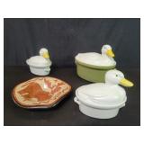 Group of duck ceramic covered bowls and