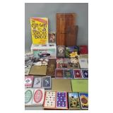 Collection of playing cards and cribbage boards