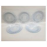 5 vintage Blue Bubble depression glass plates