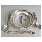 Vintage sterling silver spoons, butter knife,