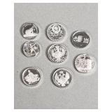 7 Franklin Mint sterling silver mini coins of