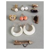 Vintage 14k gold earrings, pins, pendant, single