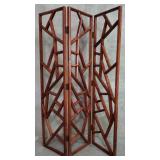 Mid-century modern-style 3-panel carved wood panel