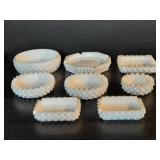 8 vintage Fenton hobnail milk glass ashtrays