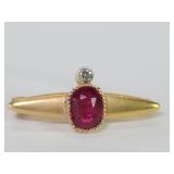 14kt gold, ruby and diamond bar brooch