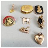 Vintage 10k gold pins, clip, and pendants