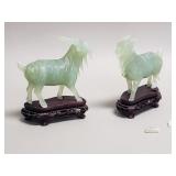 Pair of carved Jadite goat figurines