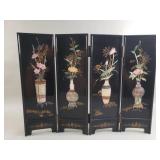 Asian hand painted and stone inlaid screen