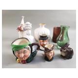 Group of porcelain, ceramic figurines, vase,