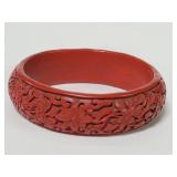 Vintage Chinese cinnabar floral craved bangle
