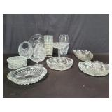 Group of crystal and glass bowls, vase, compote