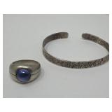 Vintage silver floral bracelet and blue stone