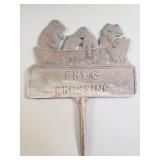 Vintage brass "Frog Crossing" garden sign