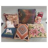 Group of needlepoint throw pillows